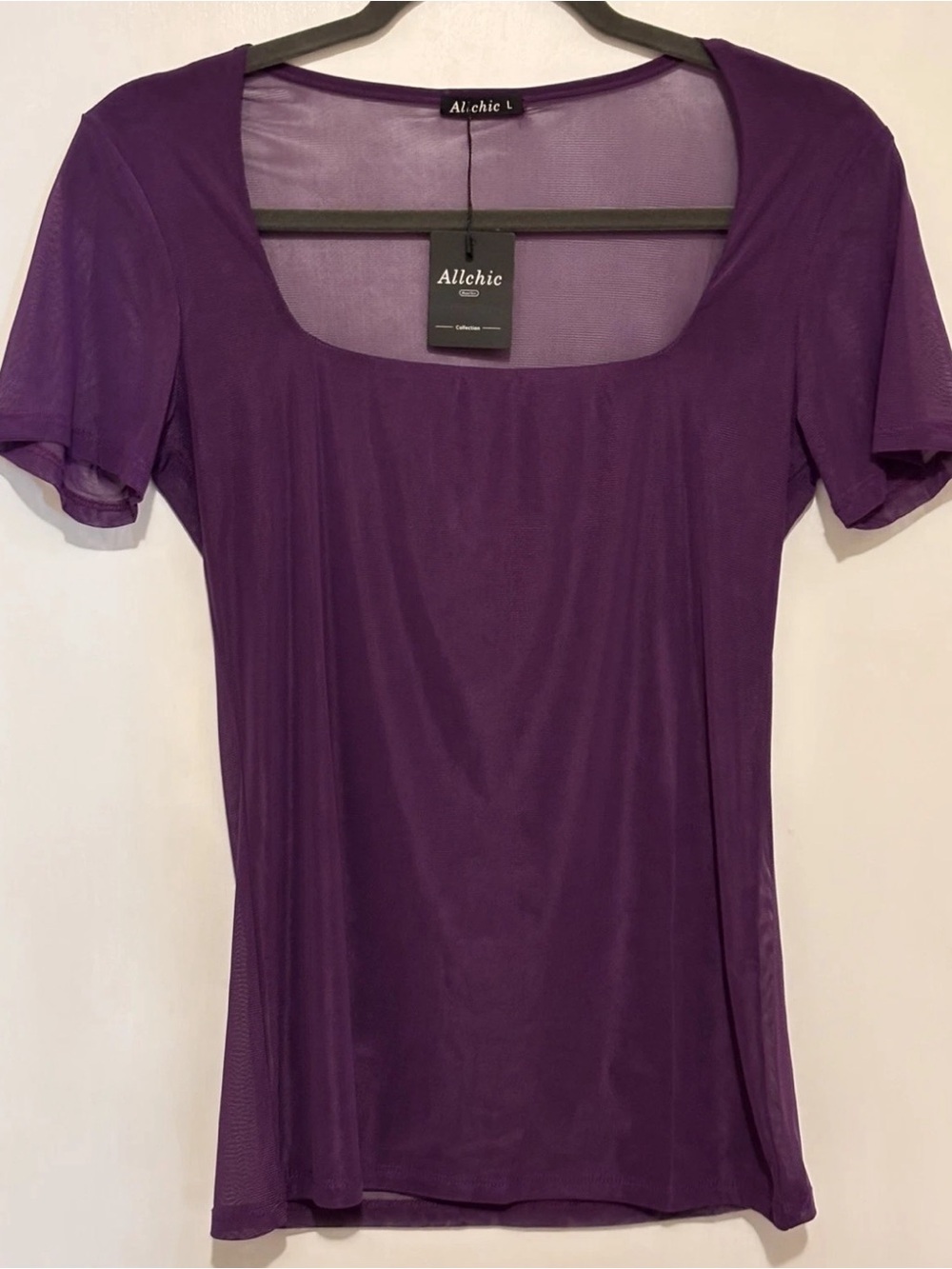 Purple Scoop Neck Short Sleeve Blouse